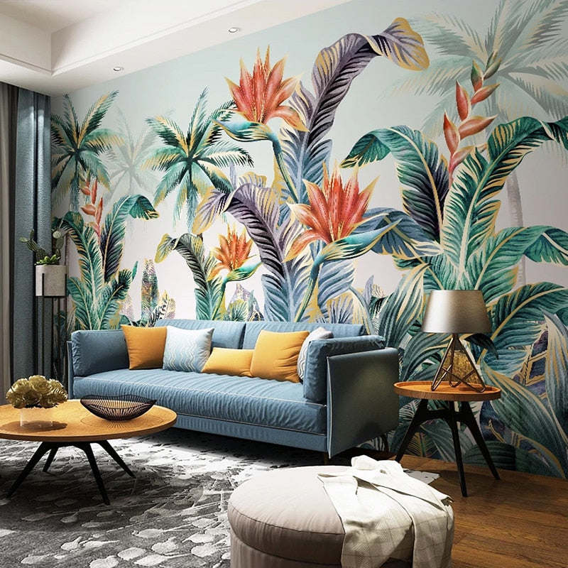 Birds of Paradise wallpaper design in boutique hotel lobby