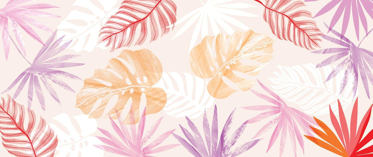 Tropical paradise wallpaper design file showing detailed pastel monstera and palm leaf pattern