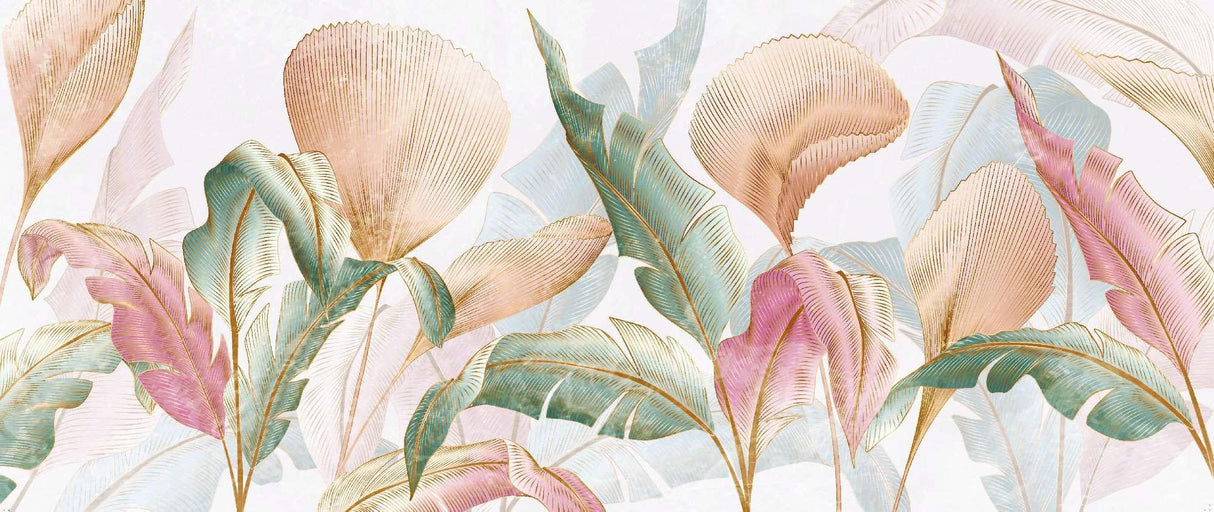 Design file of pastel tropical palm leaves pattern with delicate gold accents