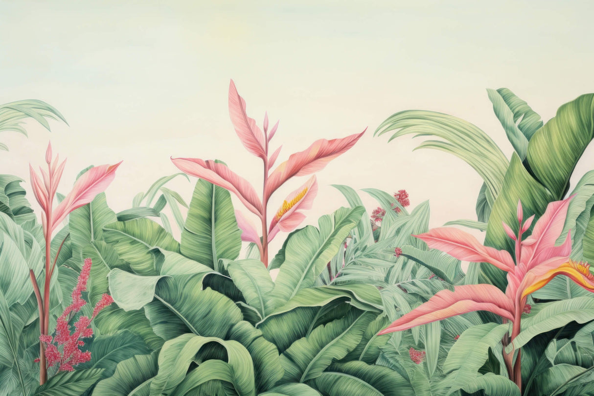 Tropical paradise design file showing detailed pink heliconia blooms and green foliage pattern