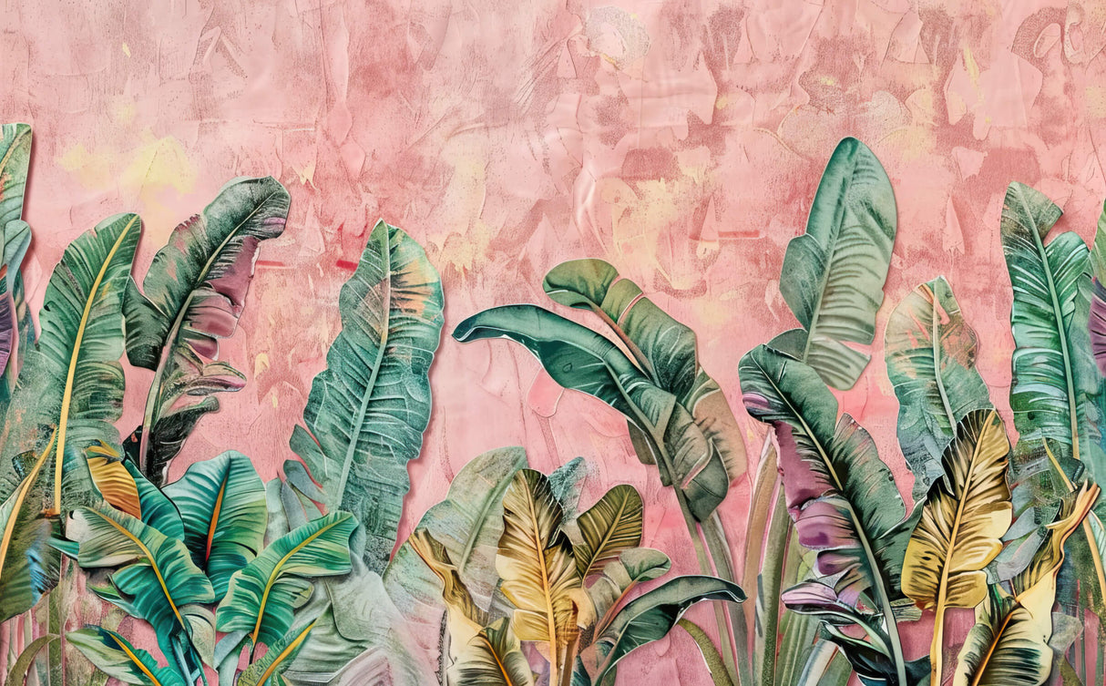 Design file showing detailed palm leaves pattern on pink background