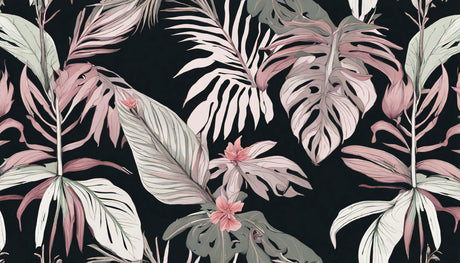 Pink and grey Monstera leaf pattern design file showing detailed leaf textures and soft color transitions