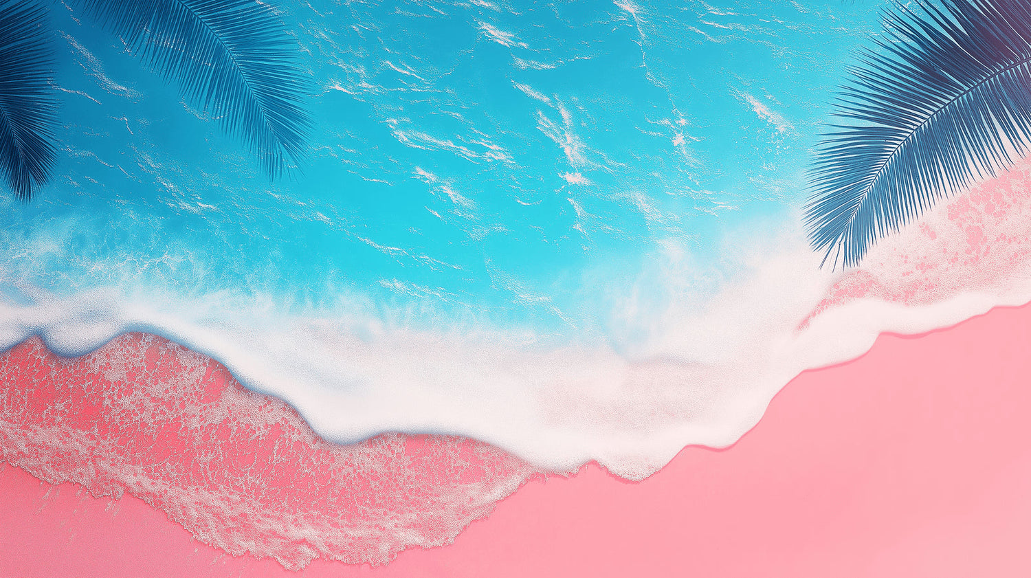 Pink beach paradise design file with delicate palm leaves and turquoise sky pattern