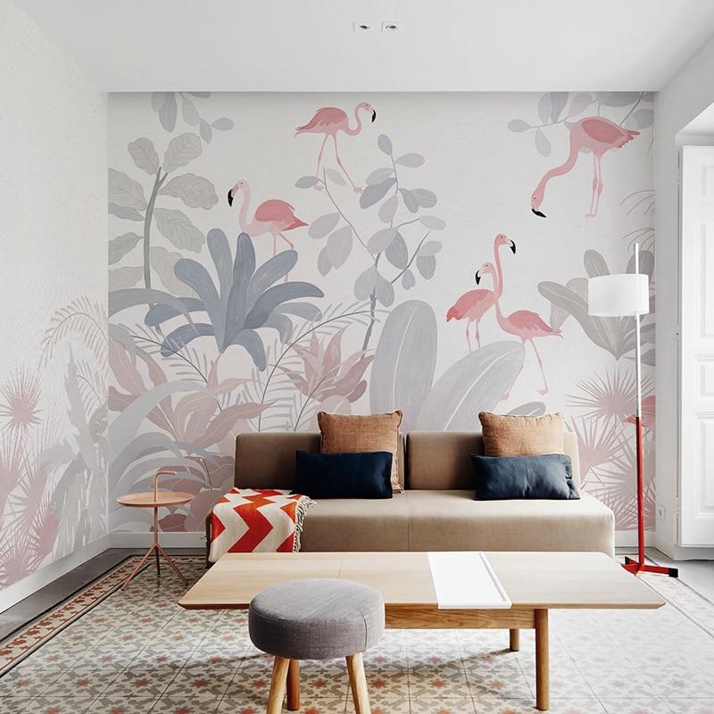 Elegant grey and pink Flamingo wall mural brightening a master bedroom