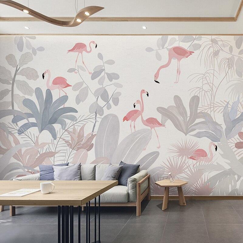 Pink Flamingo mural wallpaper making a statement in a home office