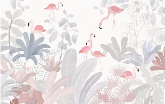 Pink Flamingos and Grey Foliage wallpaper design file showing intricate pattern detail
