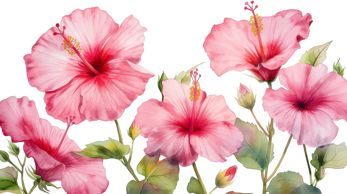 Pink Hibiscus Watercolor design file showing full flower pattern and exact colors