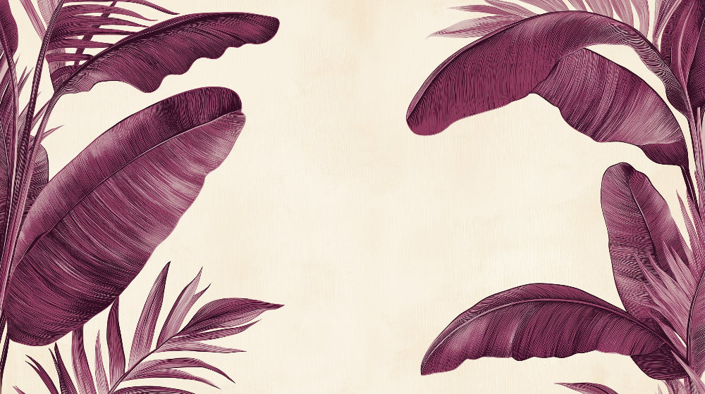 Tropical banana leaf wallpaper design file showing detailed purple foliage pattern