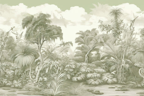 Tropical paradise design file showing detailed sage green jungle pattern and foliage