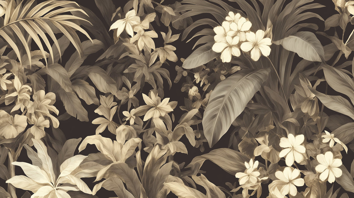 Sepia tropical palm design file showing intricate botanical pattern and rich brown tones