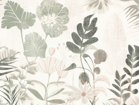 Design file showing detailed botanical leaf pattern in soft sage green tones