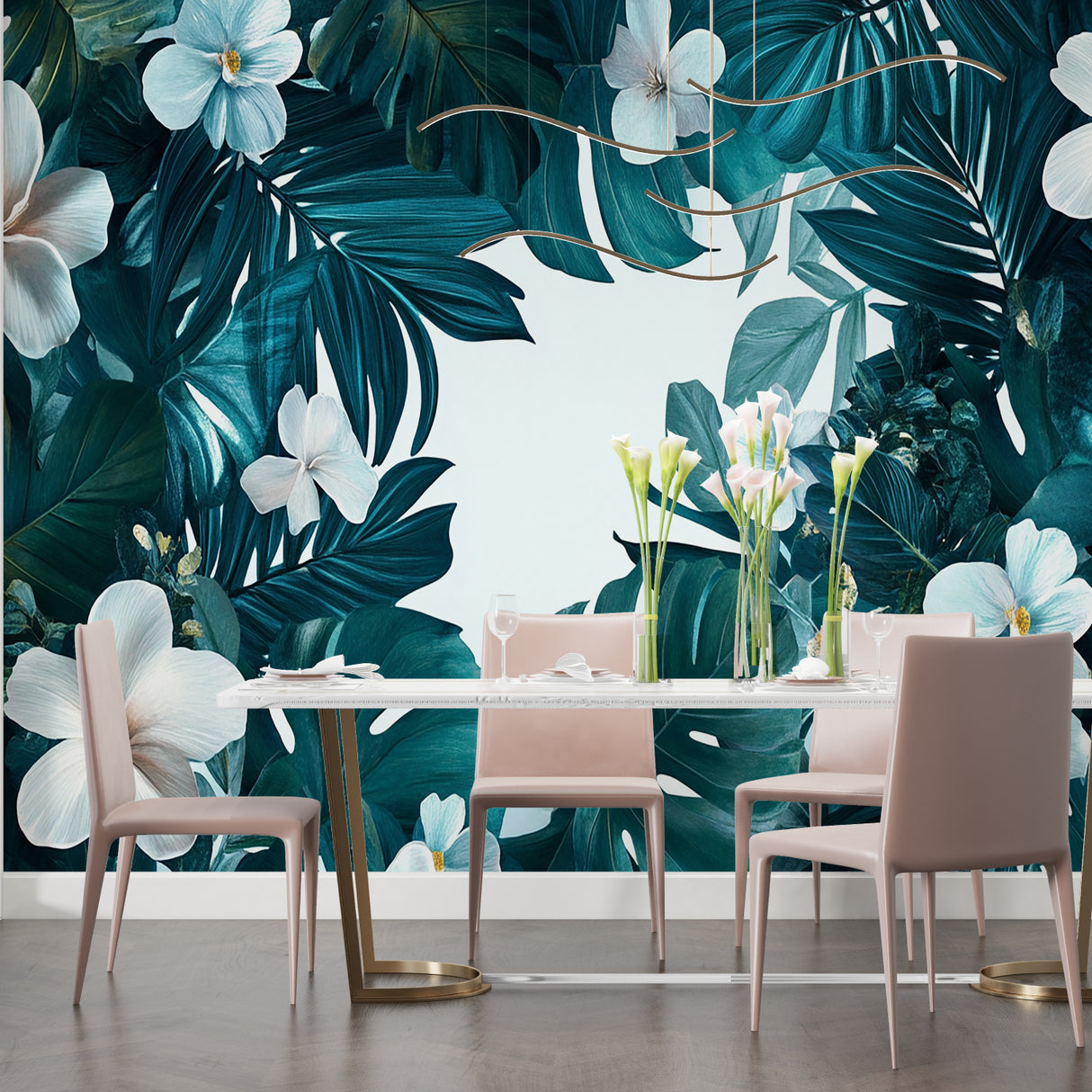 White Hibiscus Wallpaper creating an elegant atmosphere in an entryway