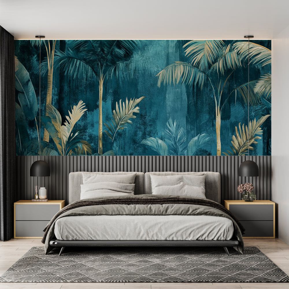 Elegant tropical mural making statement in hotel lobby