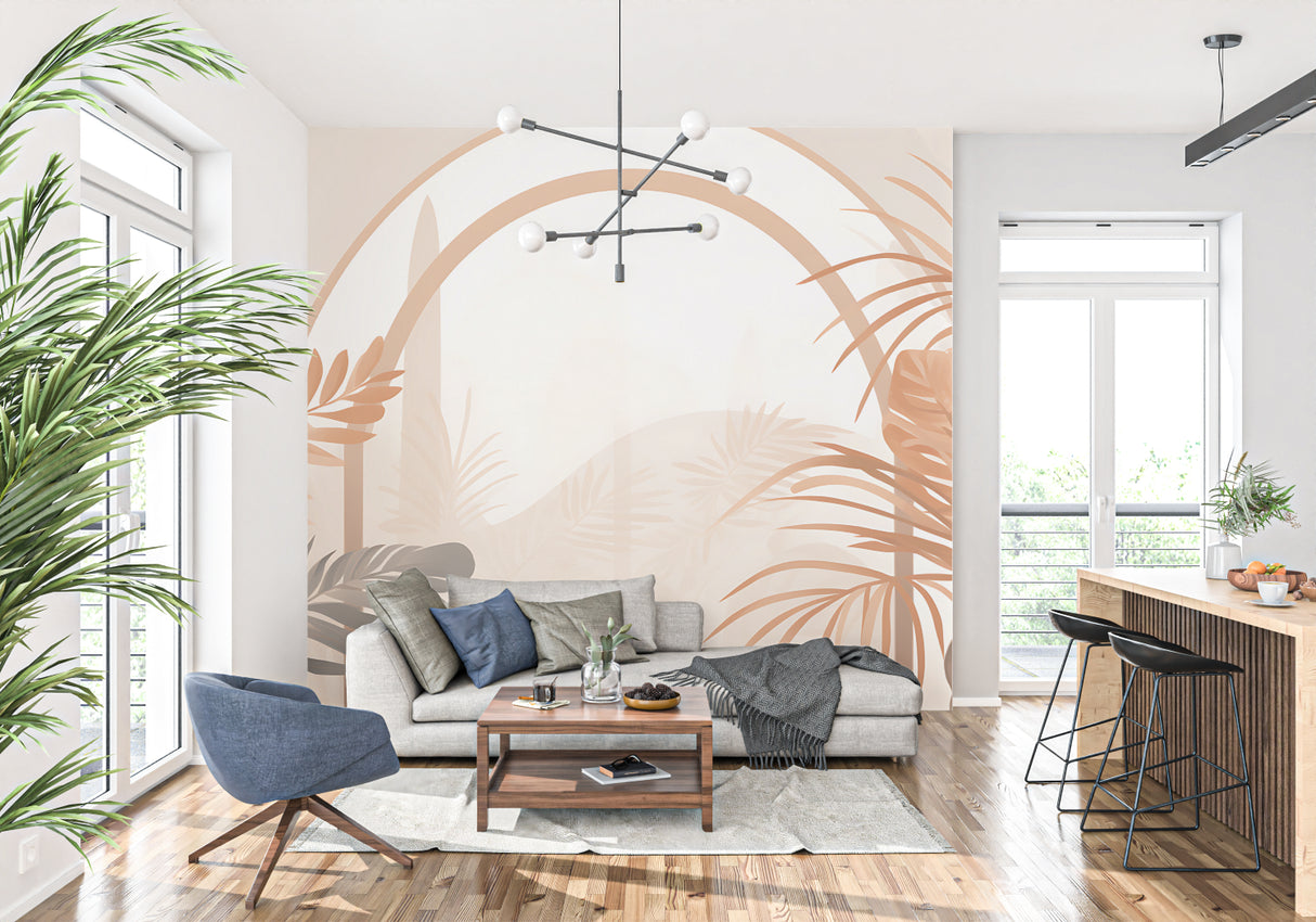 Palm leaves wallpaper creating cozy atmosphere in reading nook