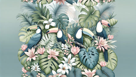 Toucan and monstera leaves design file showing intricate pattern details and true colors