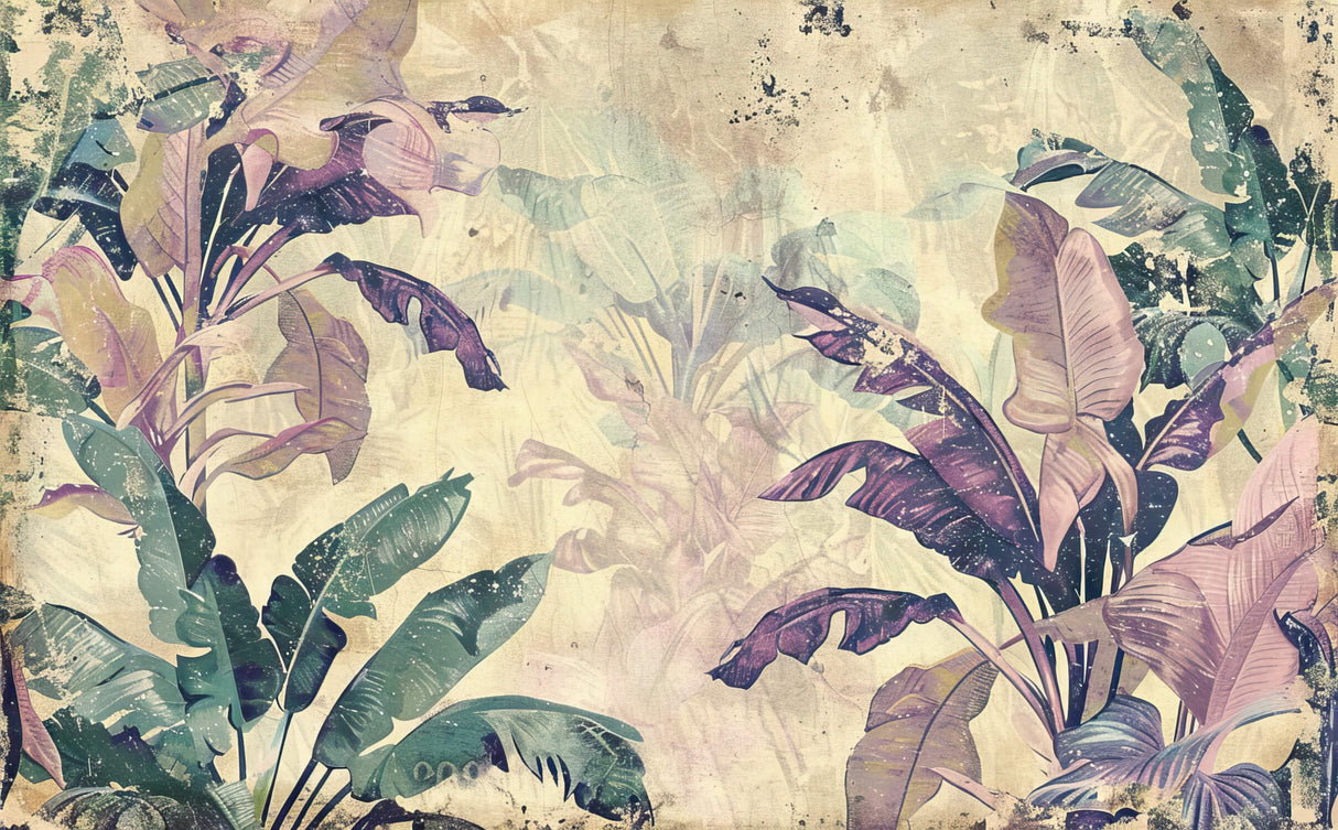 Design file of vintage purple palm leaves pattern on cream background