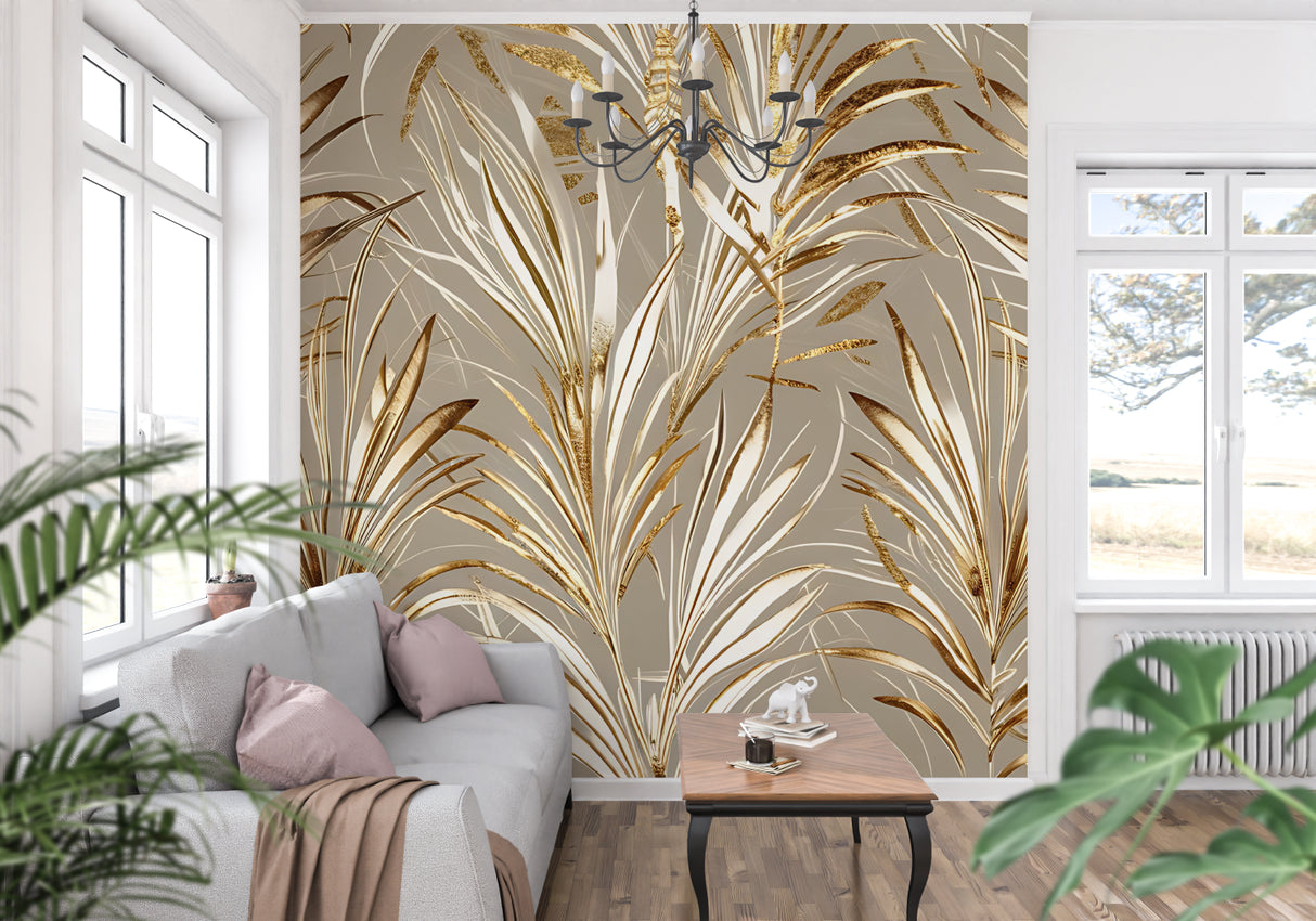 Luxury tropical wallpaper featured in contemporary dining room space