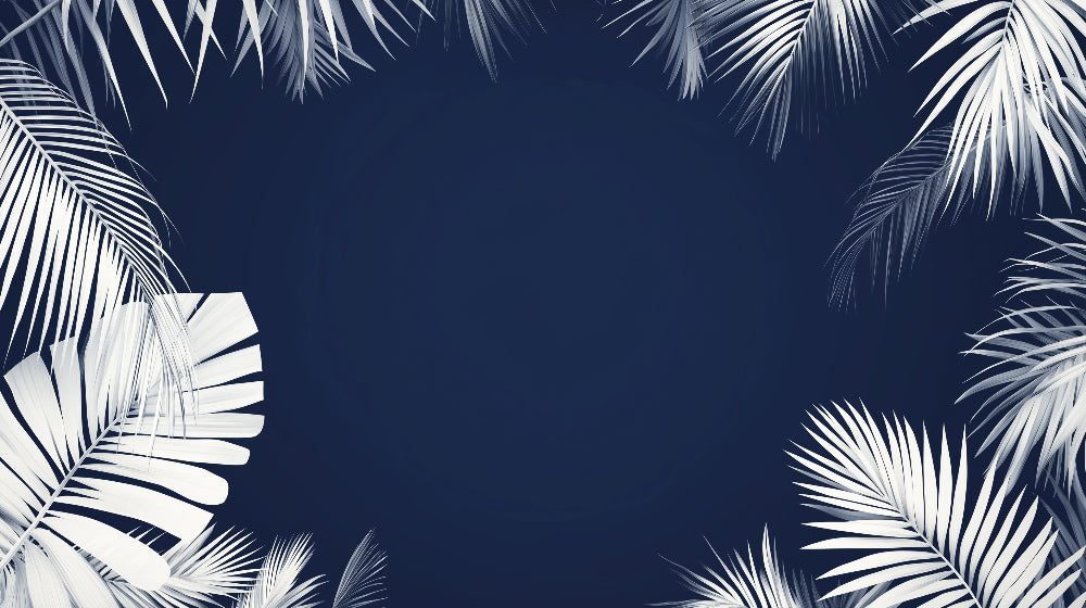 White palm leaves on navy blue wallpaper design file showing detailed pattern and true colors