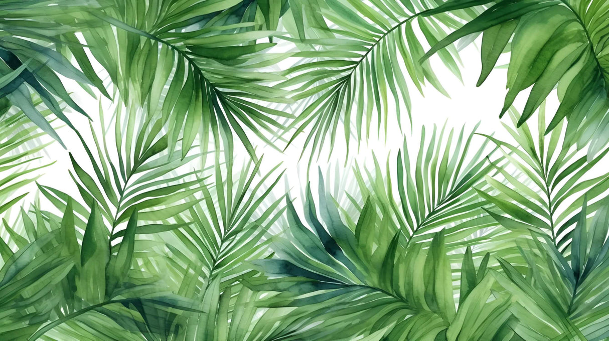 Design file showing detailed tropical palm leaves pattern on white background