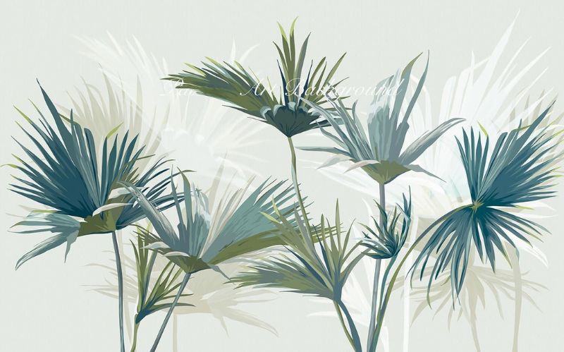 Tropical Palm Wallpaper design file showing detailed teal palm leaves on white background