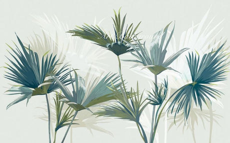 Tropical Palm Wallpaper design file showing detailed teal palm leaves on white background