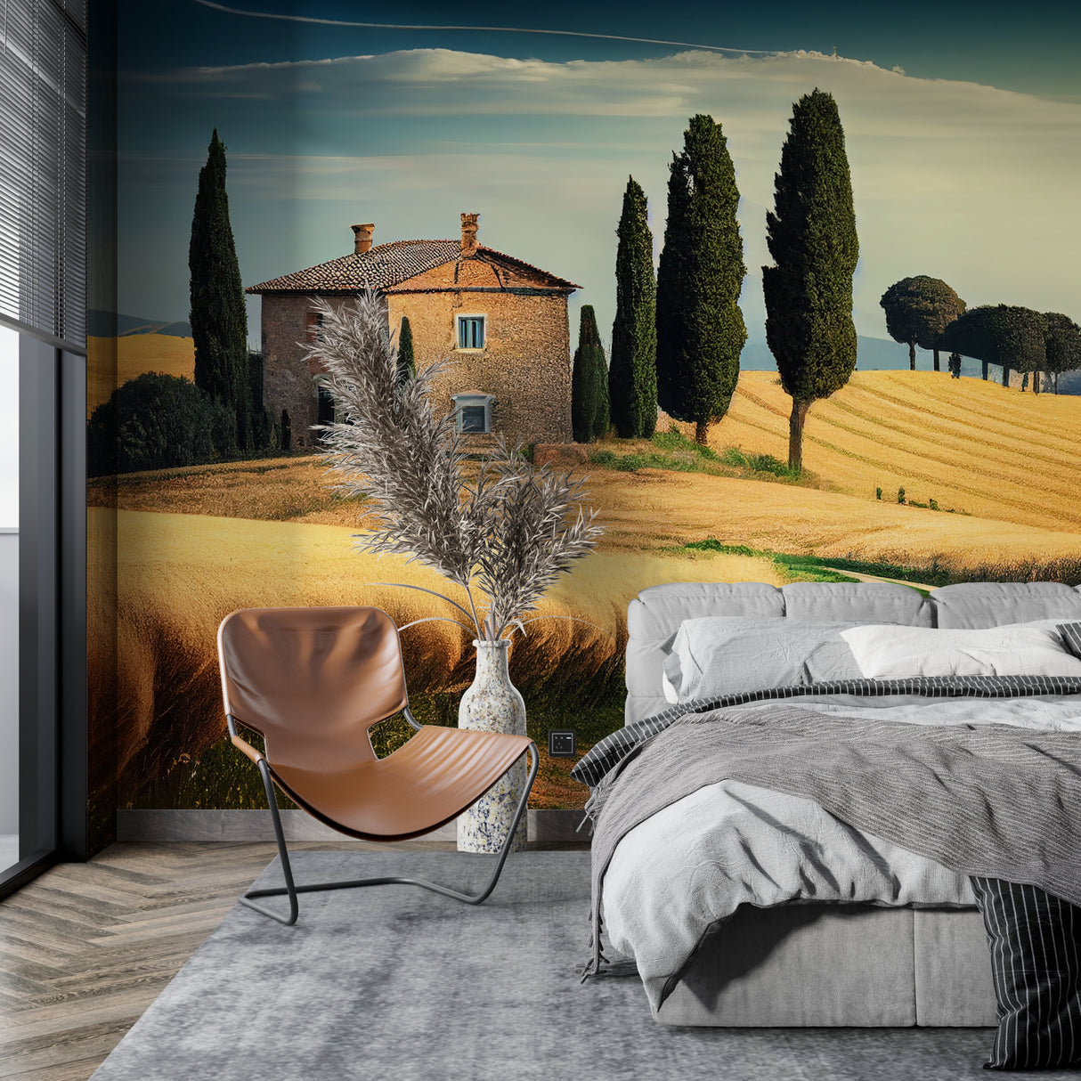 Mediterranean wall mural making a living room feel like an Italian villa