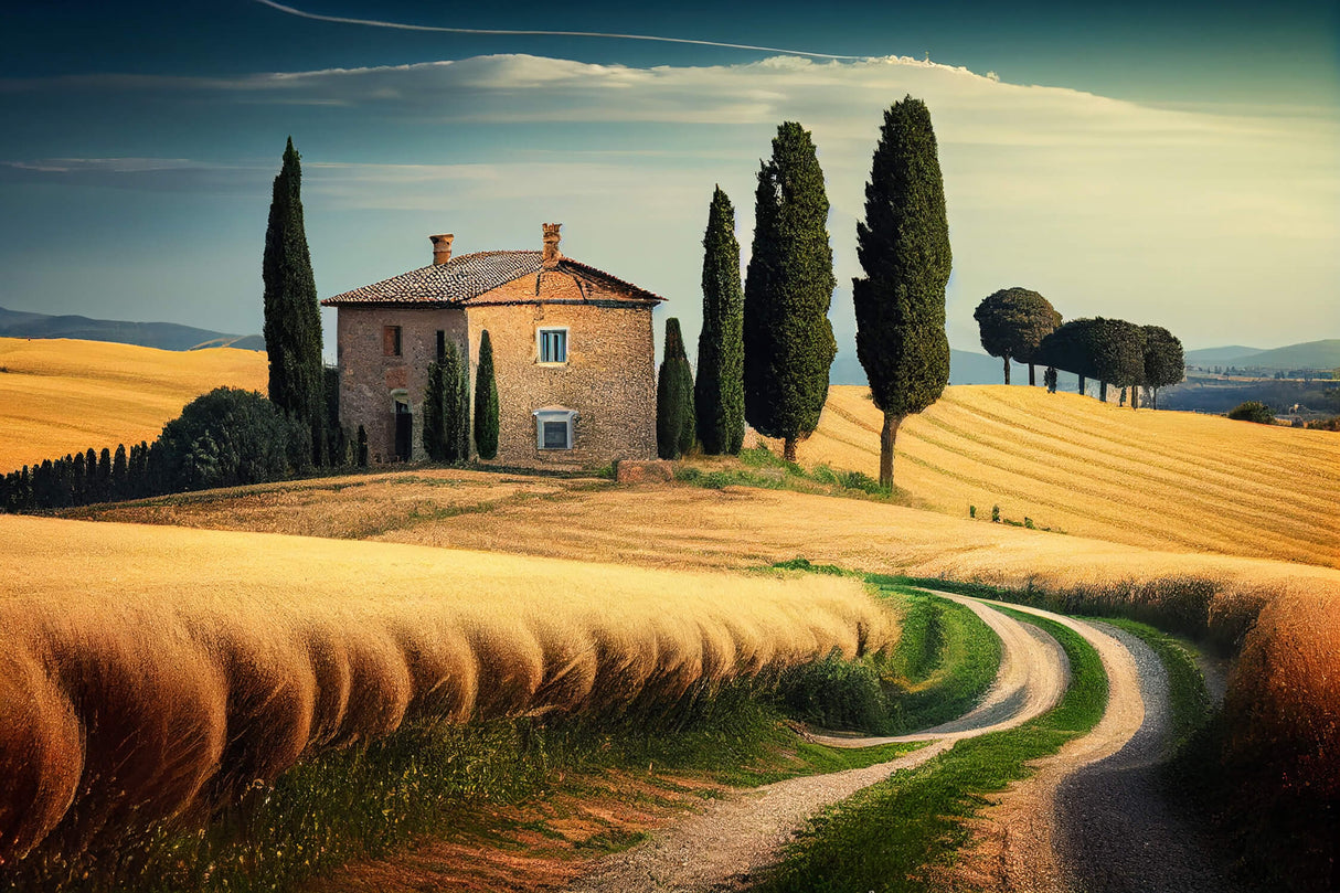 Tuscan landscape design file showing detailed golden fields and cypress trees pattern
