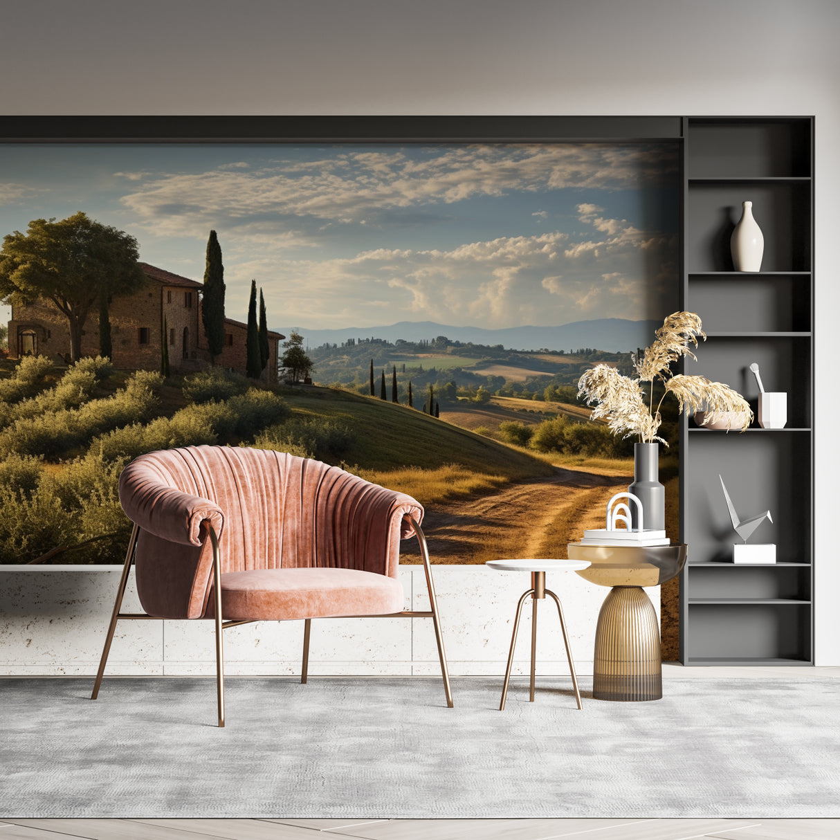 Mediterranean landscape wallpaper brightening home office space