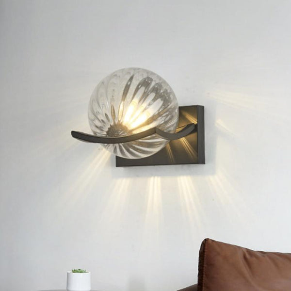 Modern Glass Wall Lamp Textured Globe LED Design - Product detail 5