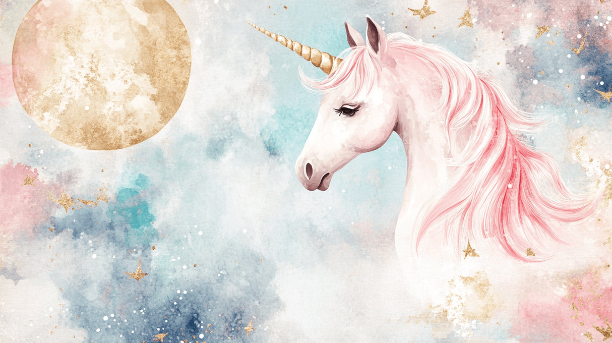 Unicorn and moon design file showing detailed pink and gold pattern with magical elements