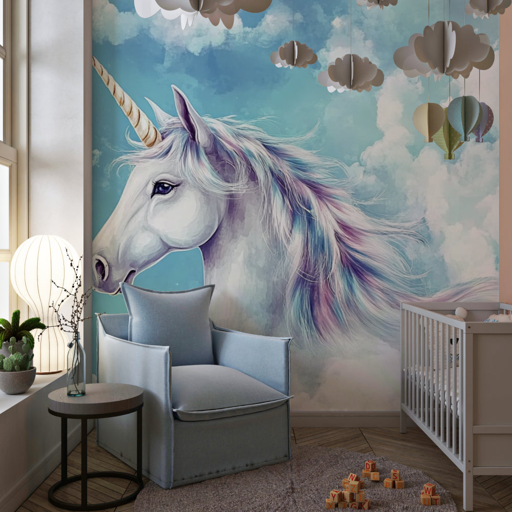 Fantasy unicorn wallpaper adding enchantment to a girl's bedroom