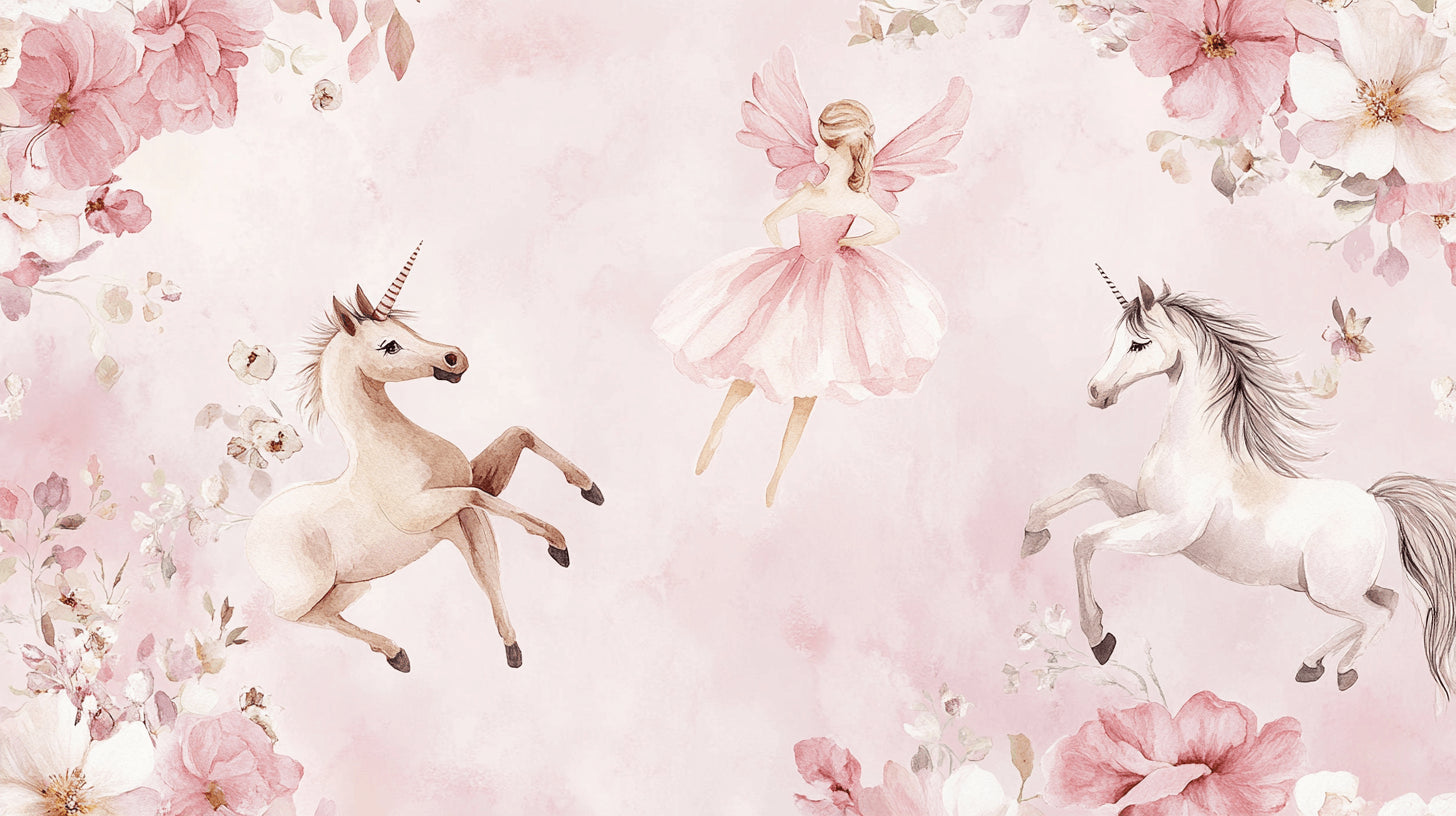 Unicorn fairy ballet design file showing detailed pattern with pink flowers and dancing figures