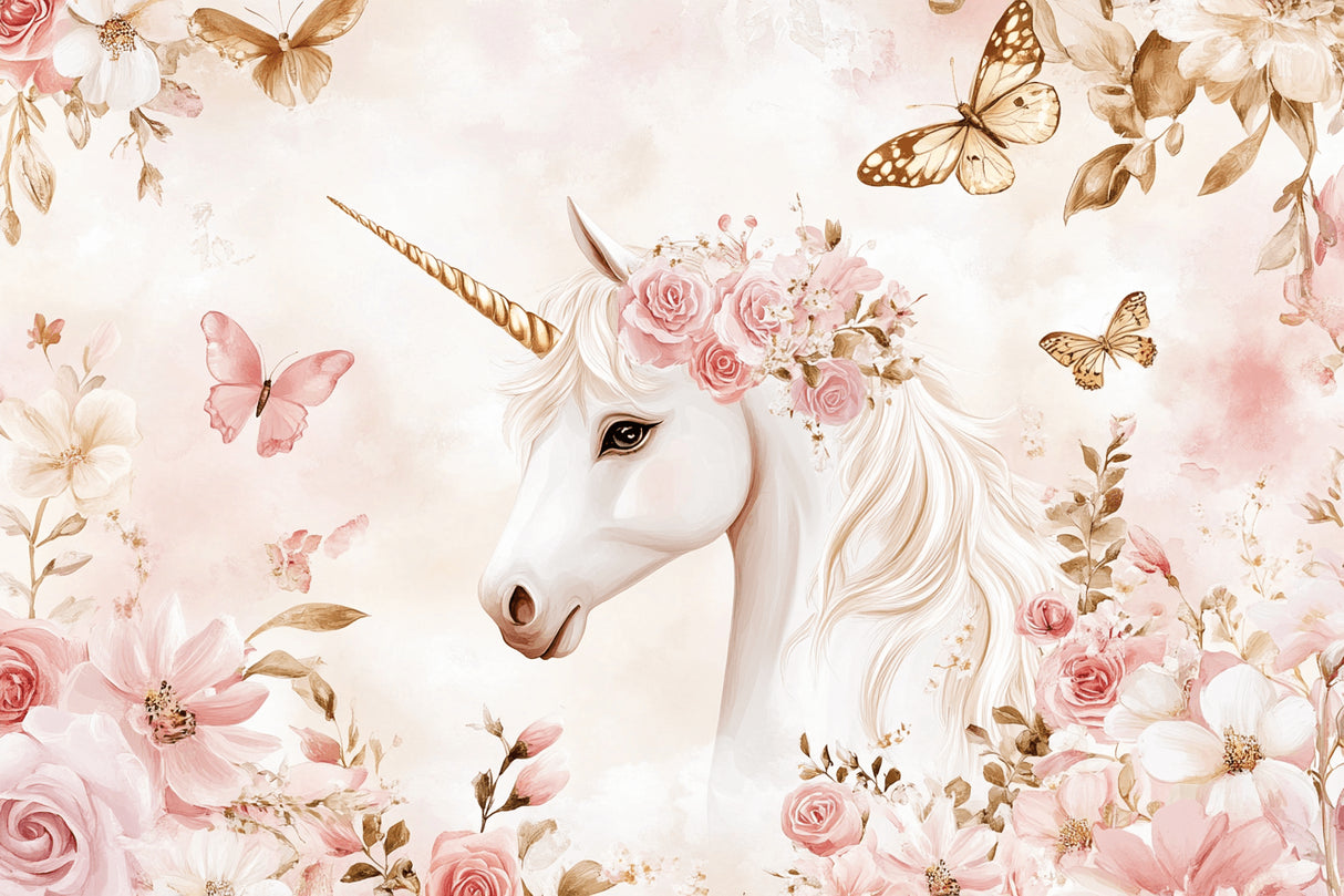 Unicorn and butterfly design file with delicate floral pattern and soft pastel colors