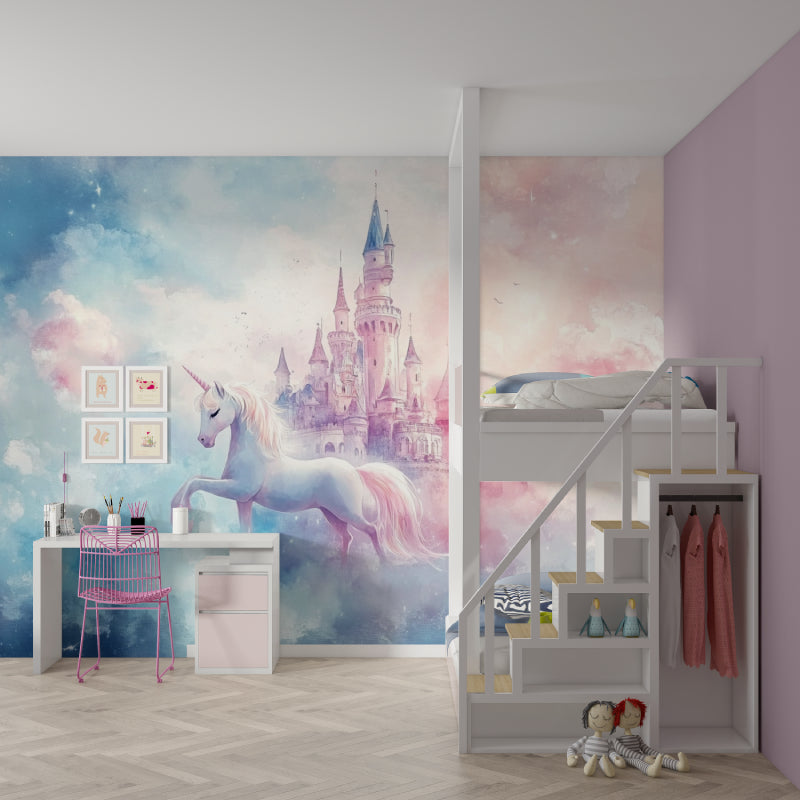 Fantasy castle wallpaper transforming a reading nook