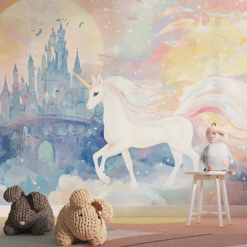 Fantasy castle wall mural bringing magic to a nursery space