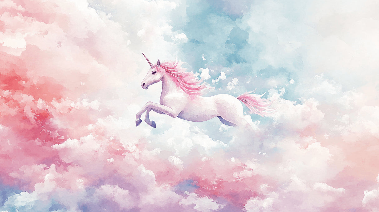 Design file showing detailed unicorn pattern with dreamy pink and blue cloud elements