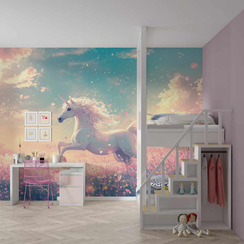 Fantasy unicorn wall design showcased in a dreamy bedroom setting
