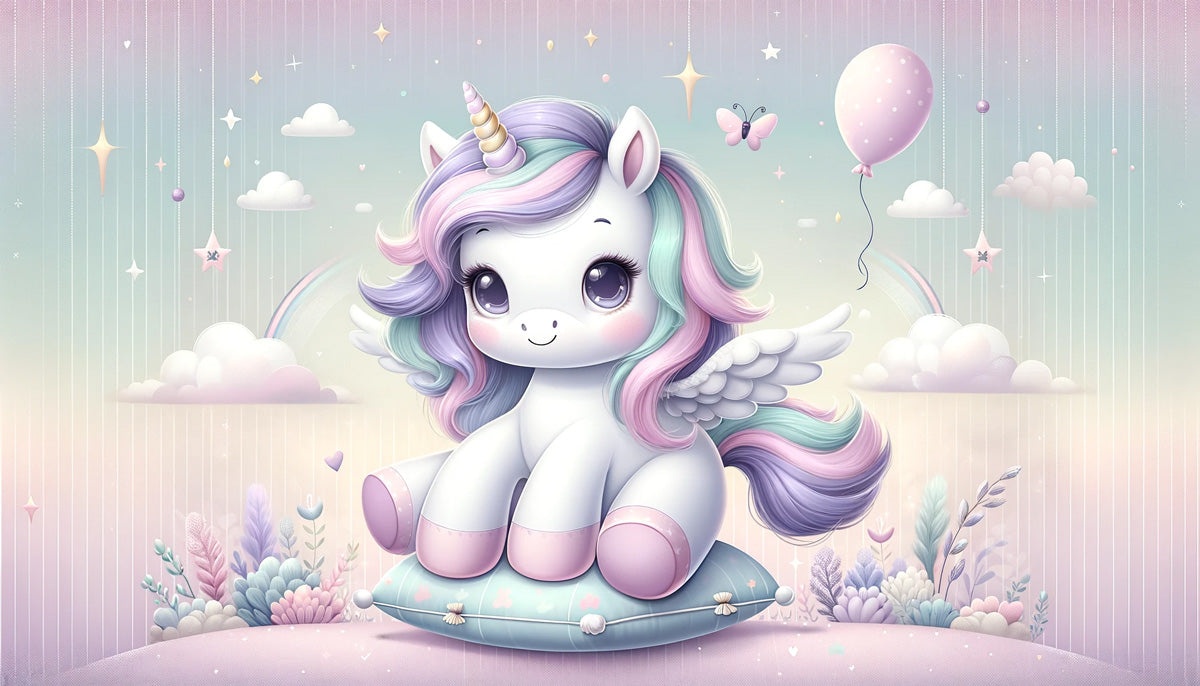 Unicorn Mural Wallpaper design file showing detailed fantasy pattern with flying unicorn and pastel sky