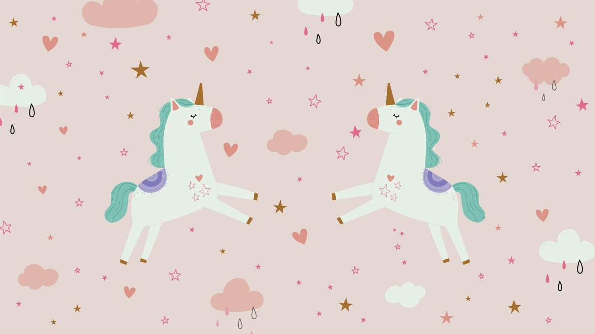 Unicorn wallpaper design file showing detailed pattern of prancing unicorns with hearts and stars