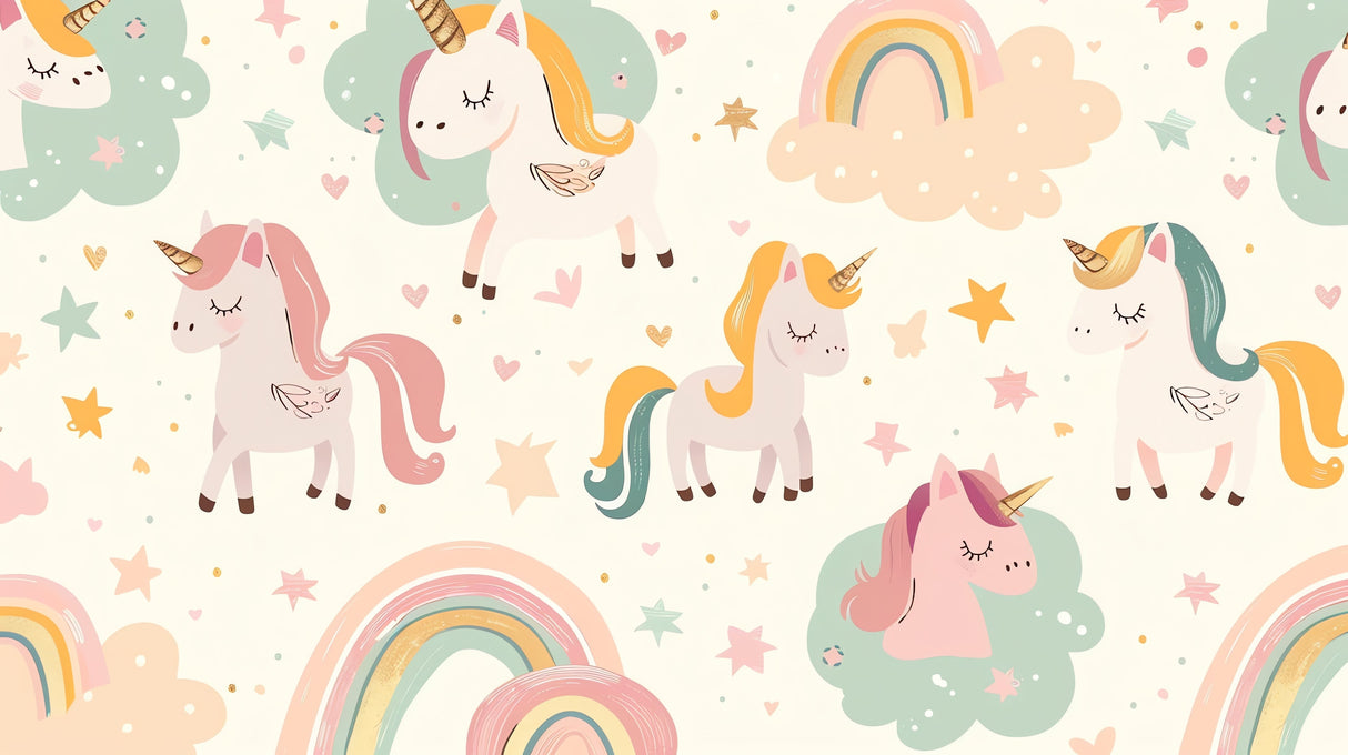 Unicorn and rainbow design file with delicate pastel stars pattern