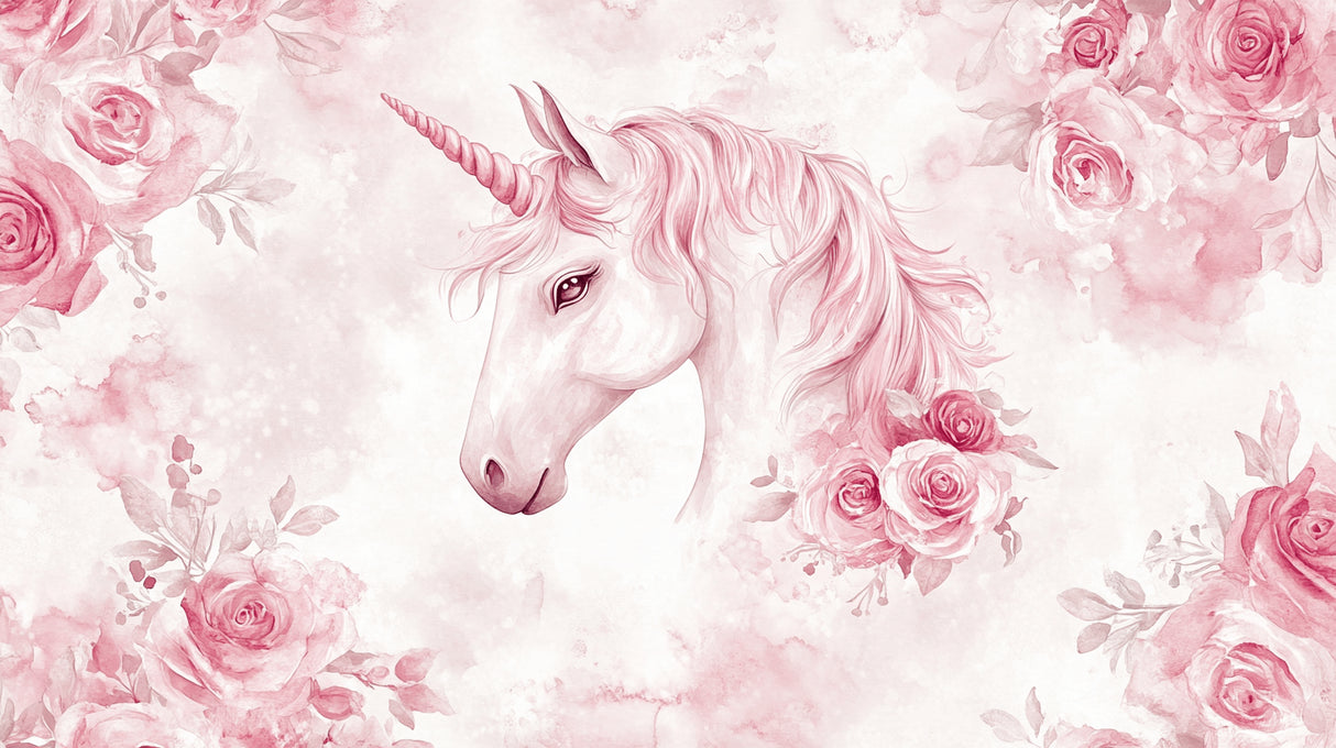 Unicorn wallpaper design file showing detailed pink floral pattern and magical unicorn illustration