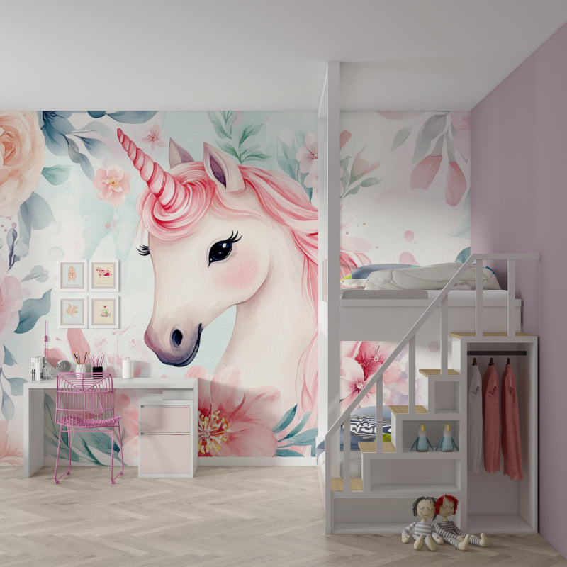 Magical Unicorn Mural in a cozy reading nook with soft cushions