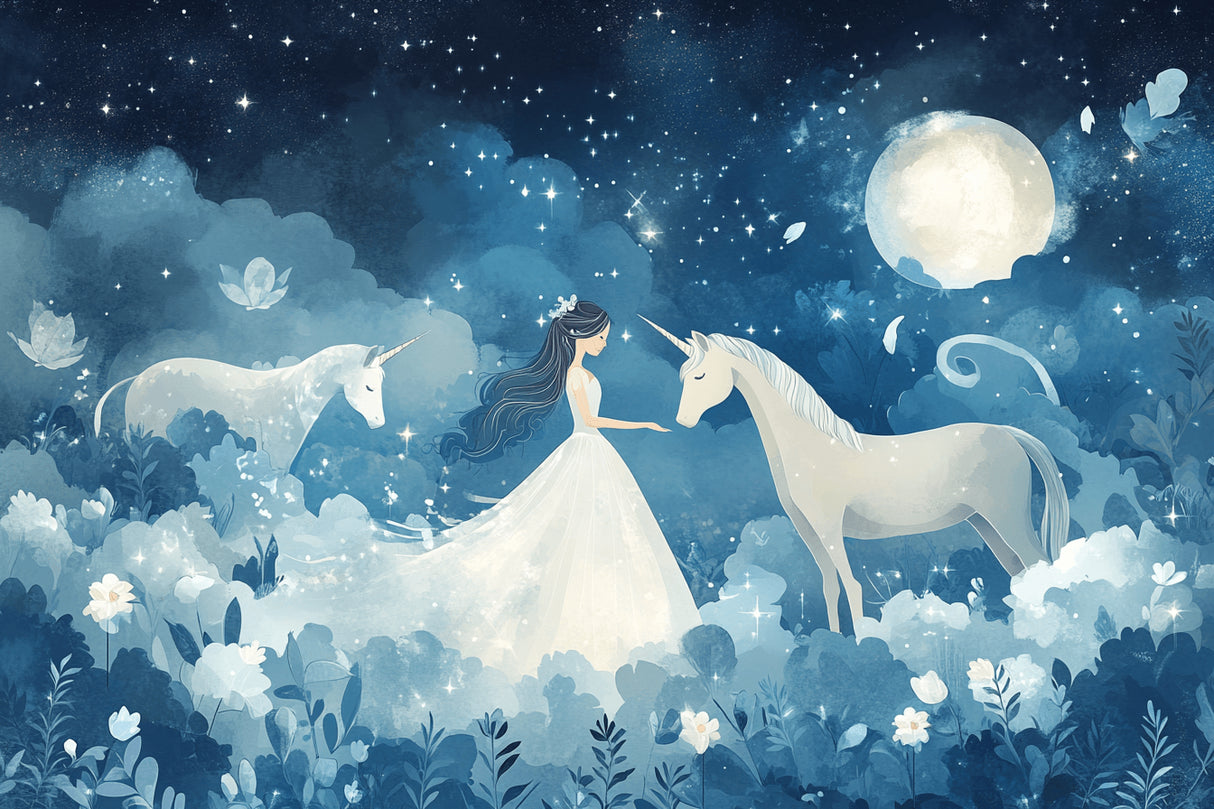 Princess and unicorn wallpaper design file showing magical night sky pattern
