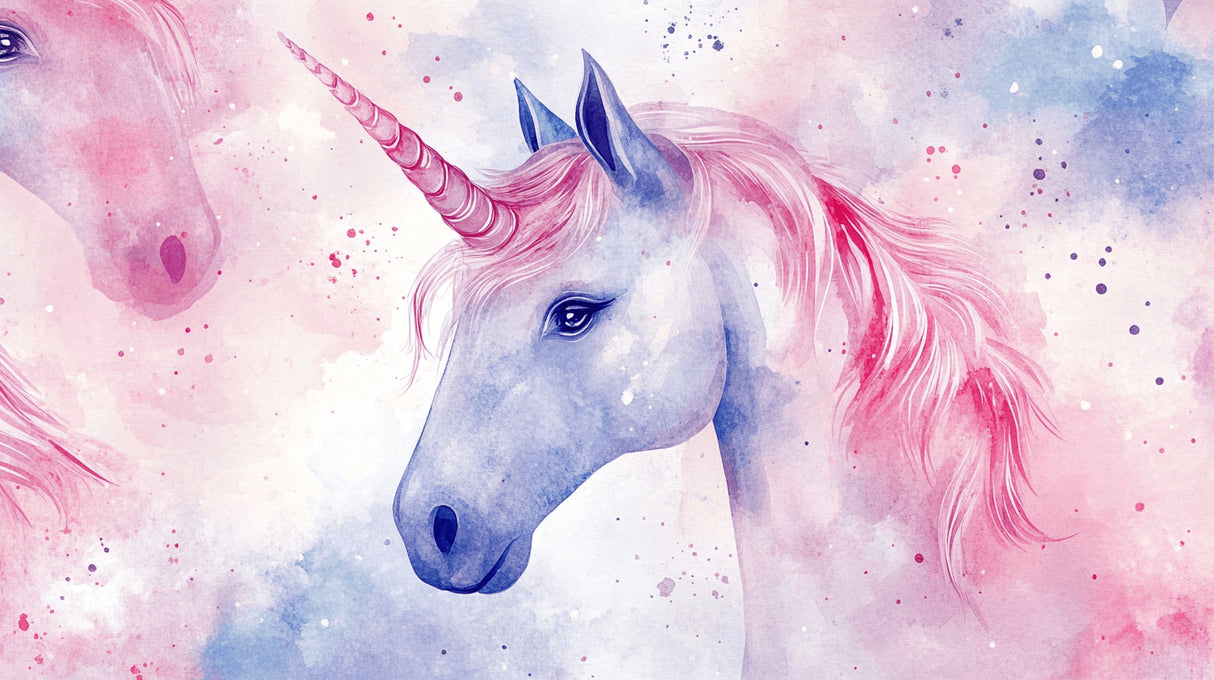 Unicorn watercolor wallpaper design file showing detailed fantasy artwork in pink and blue