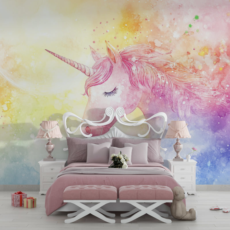 Pink Unicorn Mural transforming a small bedroom into a fantasy wonderland