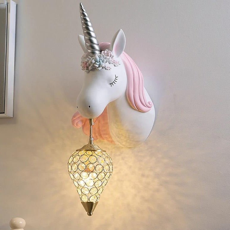 Unicorn Wall Light  Crystal Globe Shade Kids Room - Detailed view