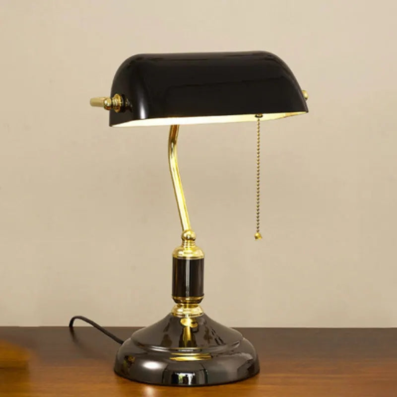 Classic Banker Table Lamp Black Glass Base with Brass Accents - Detailed view