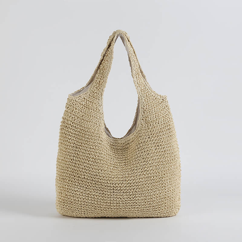 Handwoven Straw Tote Natural Beige Beach Bag - Product showcase