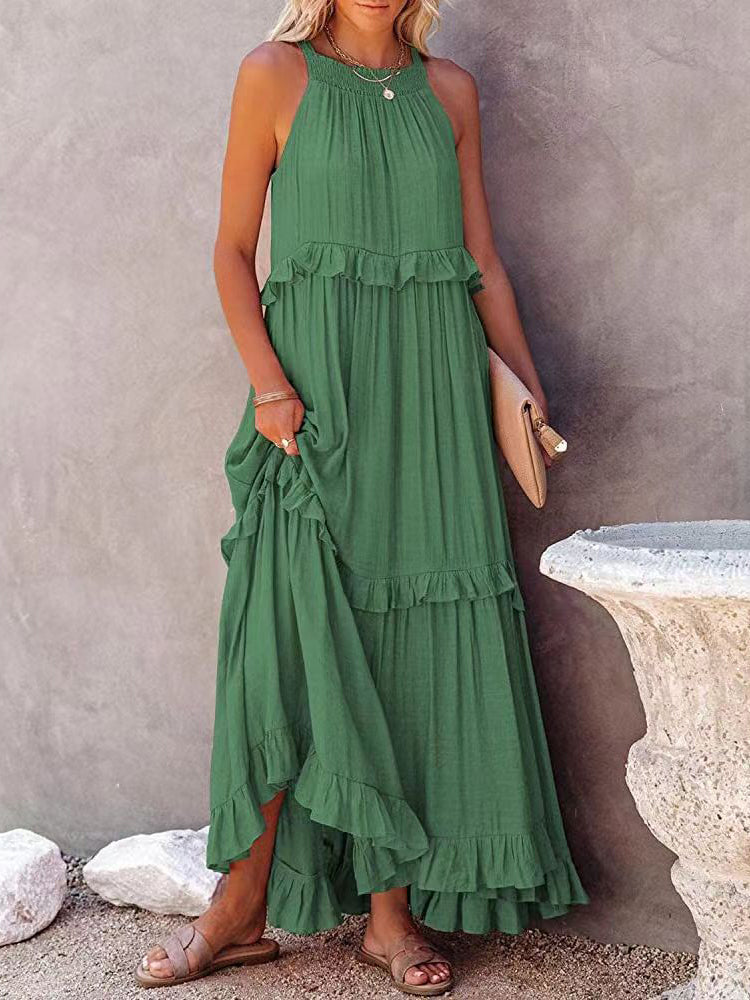 Bohemian Maxi Dress Tiered Ruffle Cotton Design - Detailed view