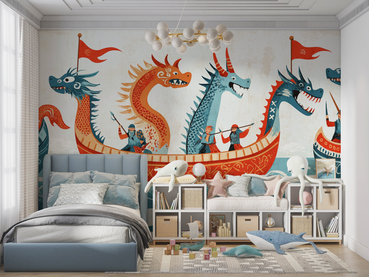 Maritime fantasy wallpaper showcased in a cozy reading nook with natural lighting